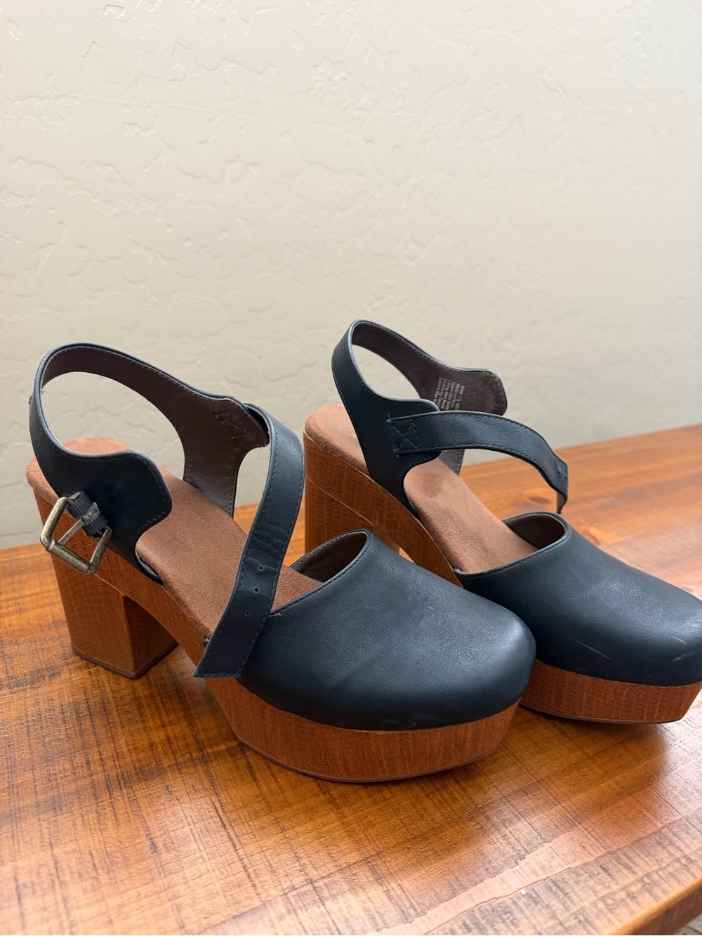 Sonoma Black Platform Mary Jane Sandals with Wood-Effect Block Heel